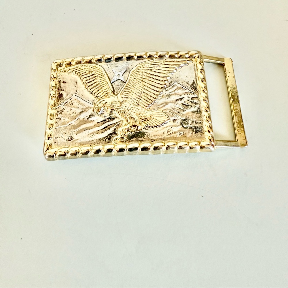 Vintage silver gold fly over eagle belt buckle